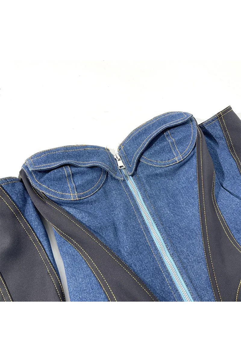TK0420 Off Shoulder Denim Bodysuit