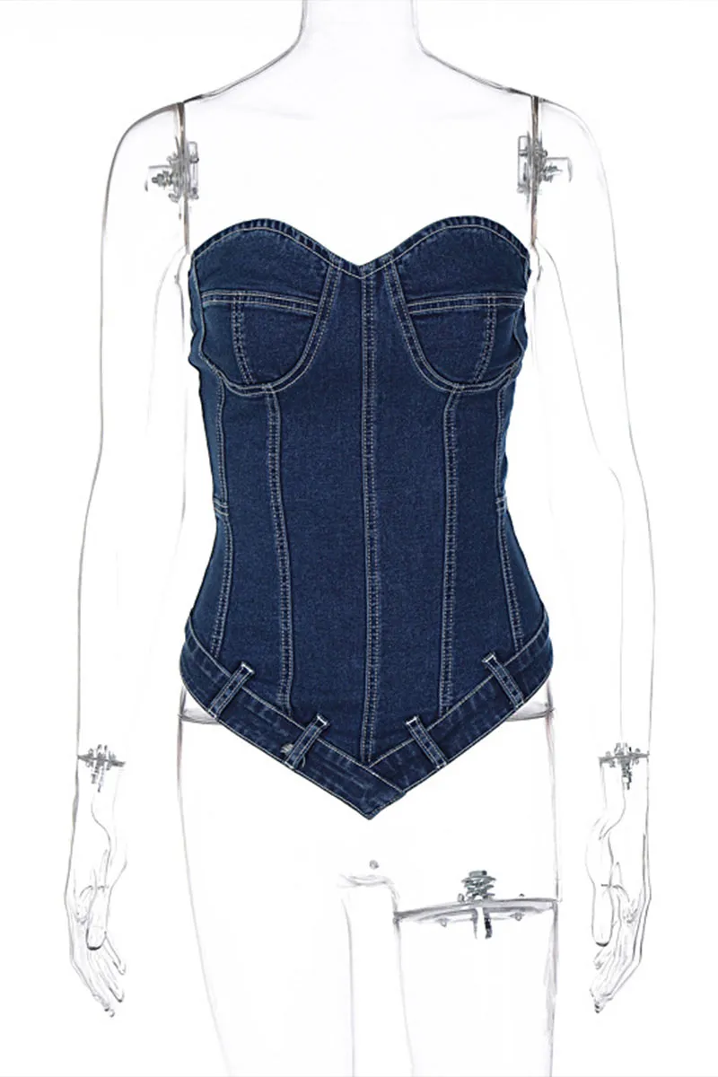 TNY40123 V-Neck Bustier Top