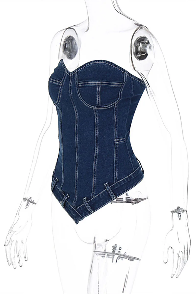 TNY40123 V-Neck Bustier Top