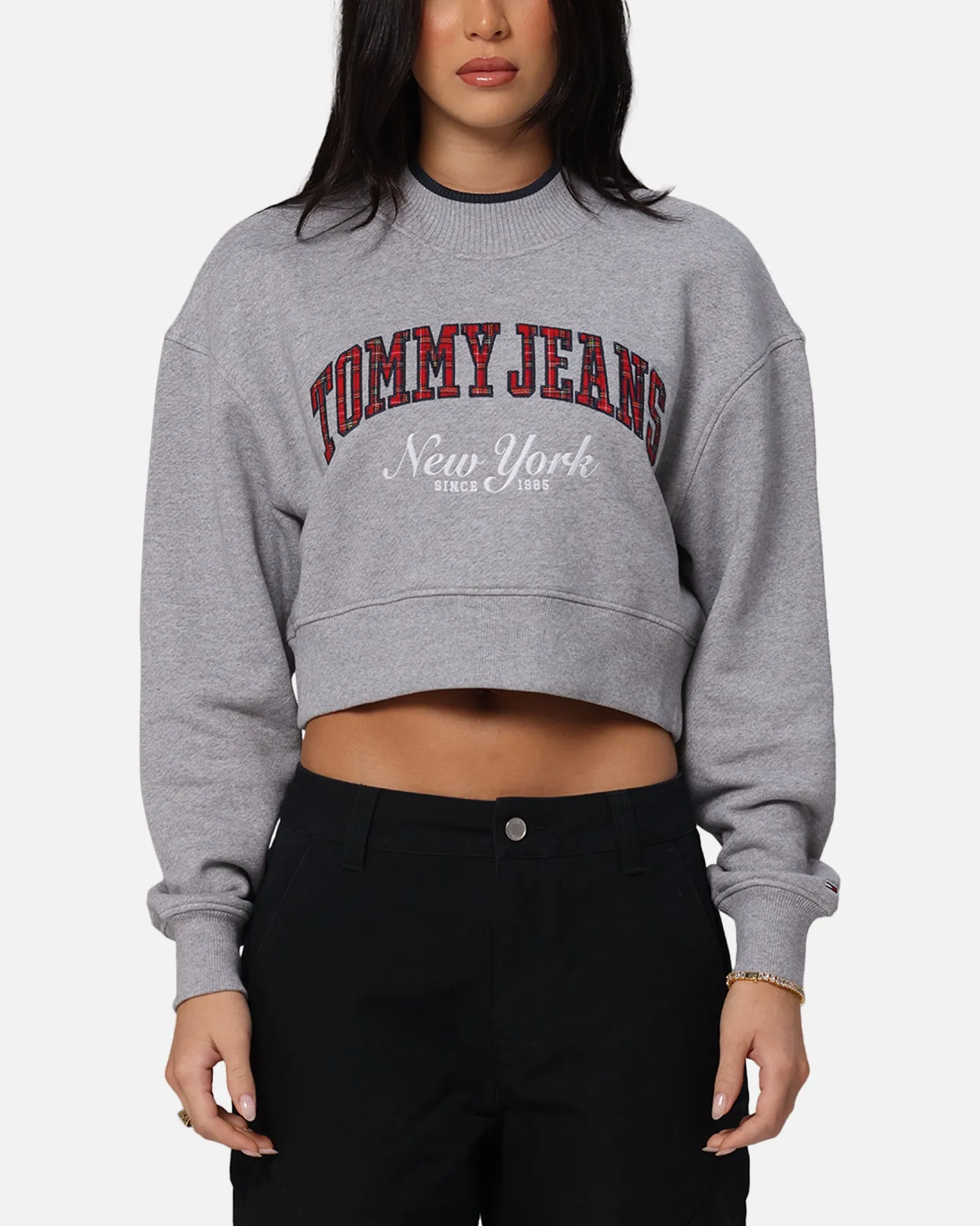 Tommy Jeans Women's Crop Collar Crewneck Grey Heather