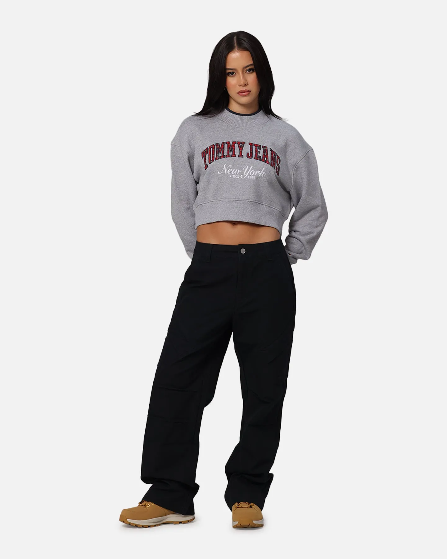 Tommy Jeans Women's Crop Collar Crewneck Grey Heather