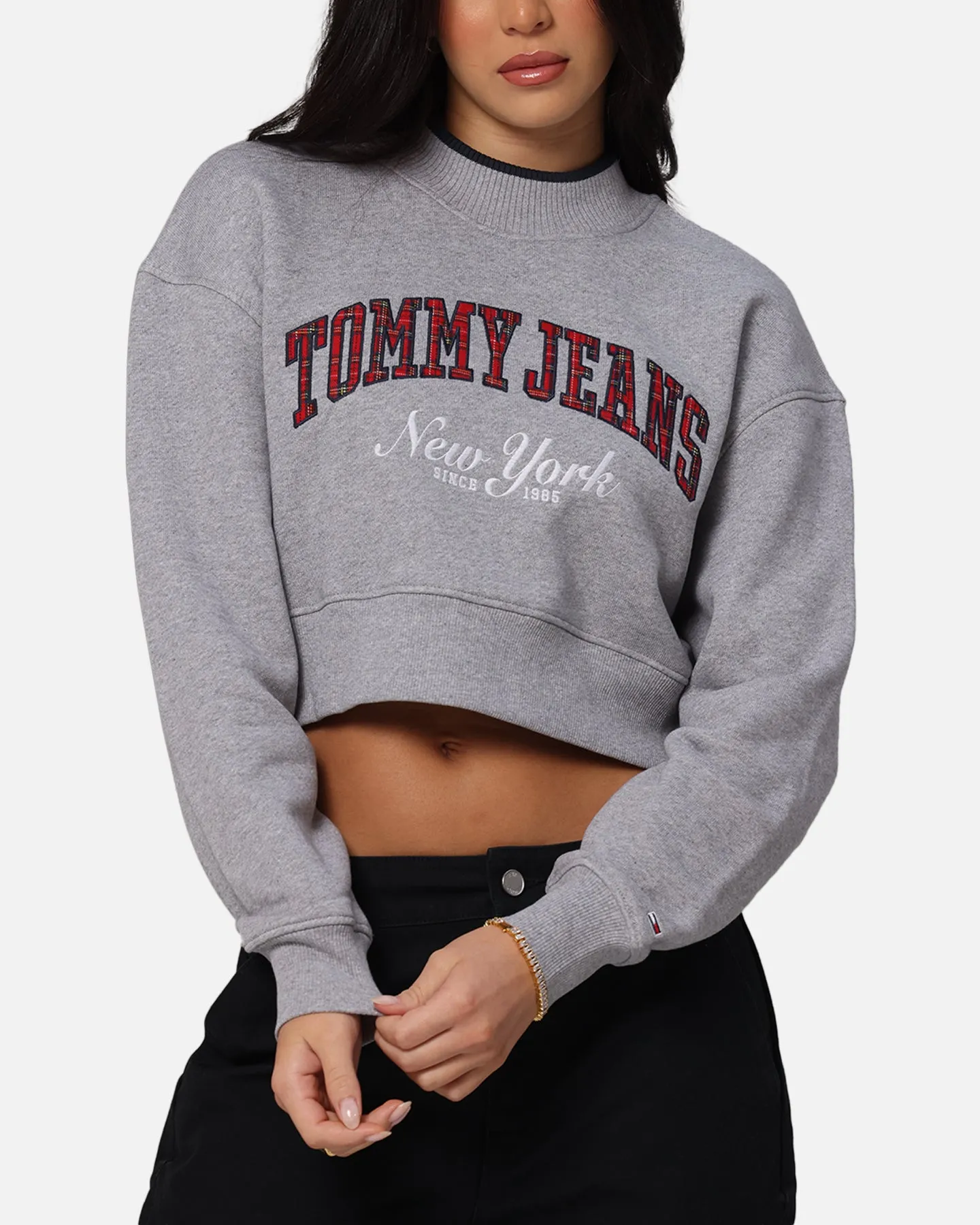 Tommy Jeans Women's Crop Collar Crewneck Grey Heather