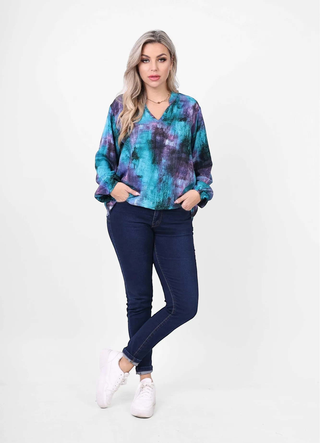Trendy Printed V-Neck Blouse