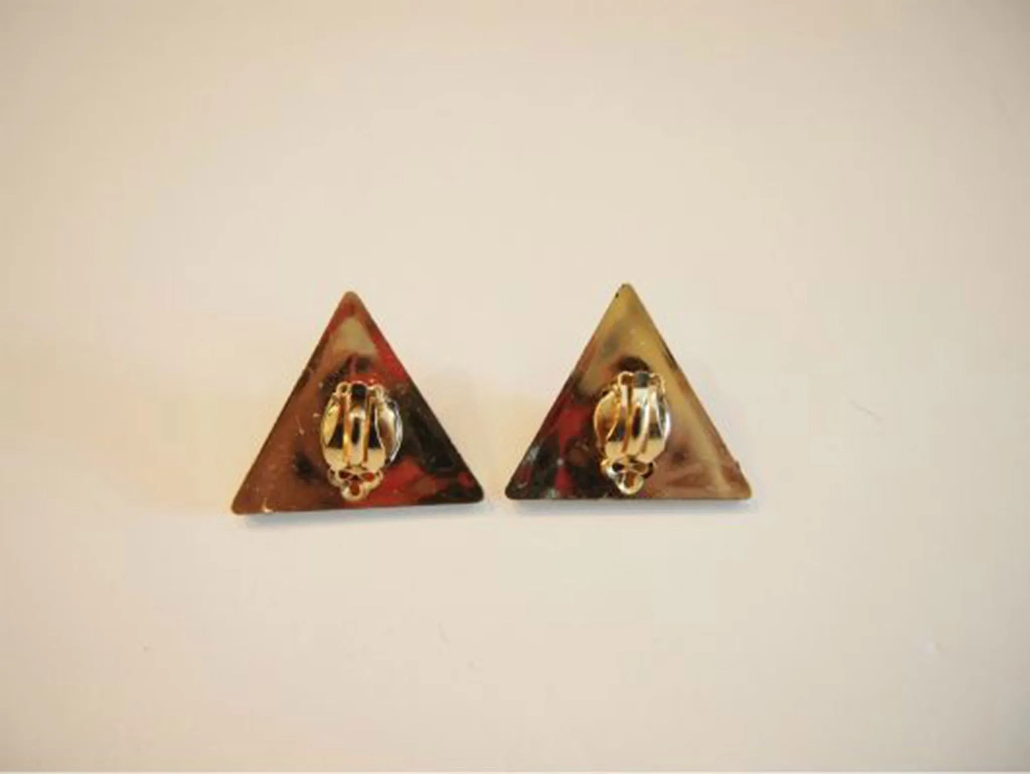 Triangle Tease Statement Vintage Deadstock Stud Earrings In Amber Orange