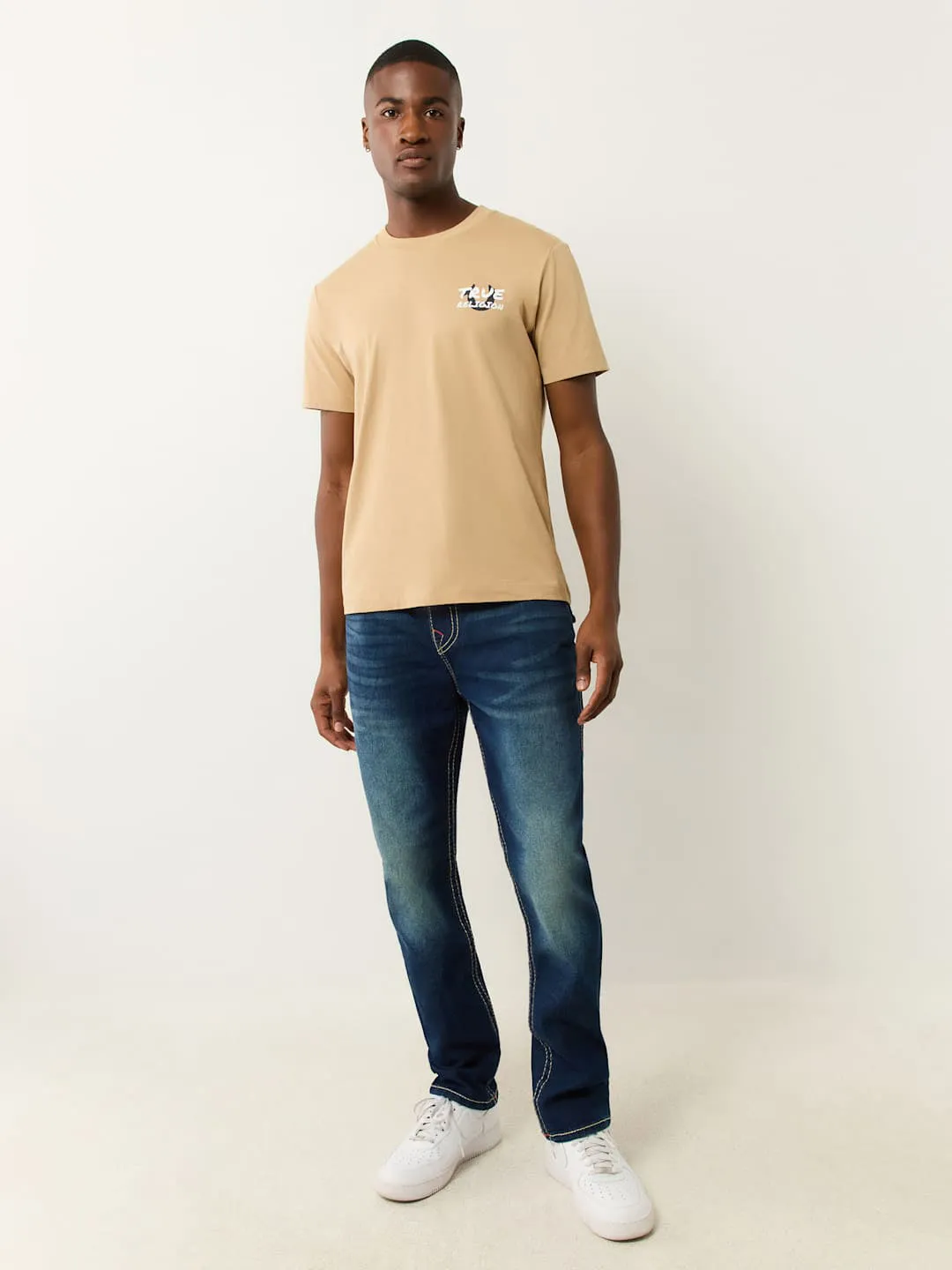 True Religion Men Blue Skinny Fit Washed Jeans