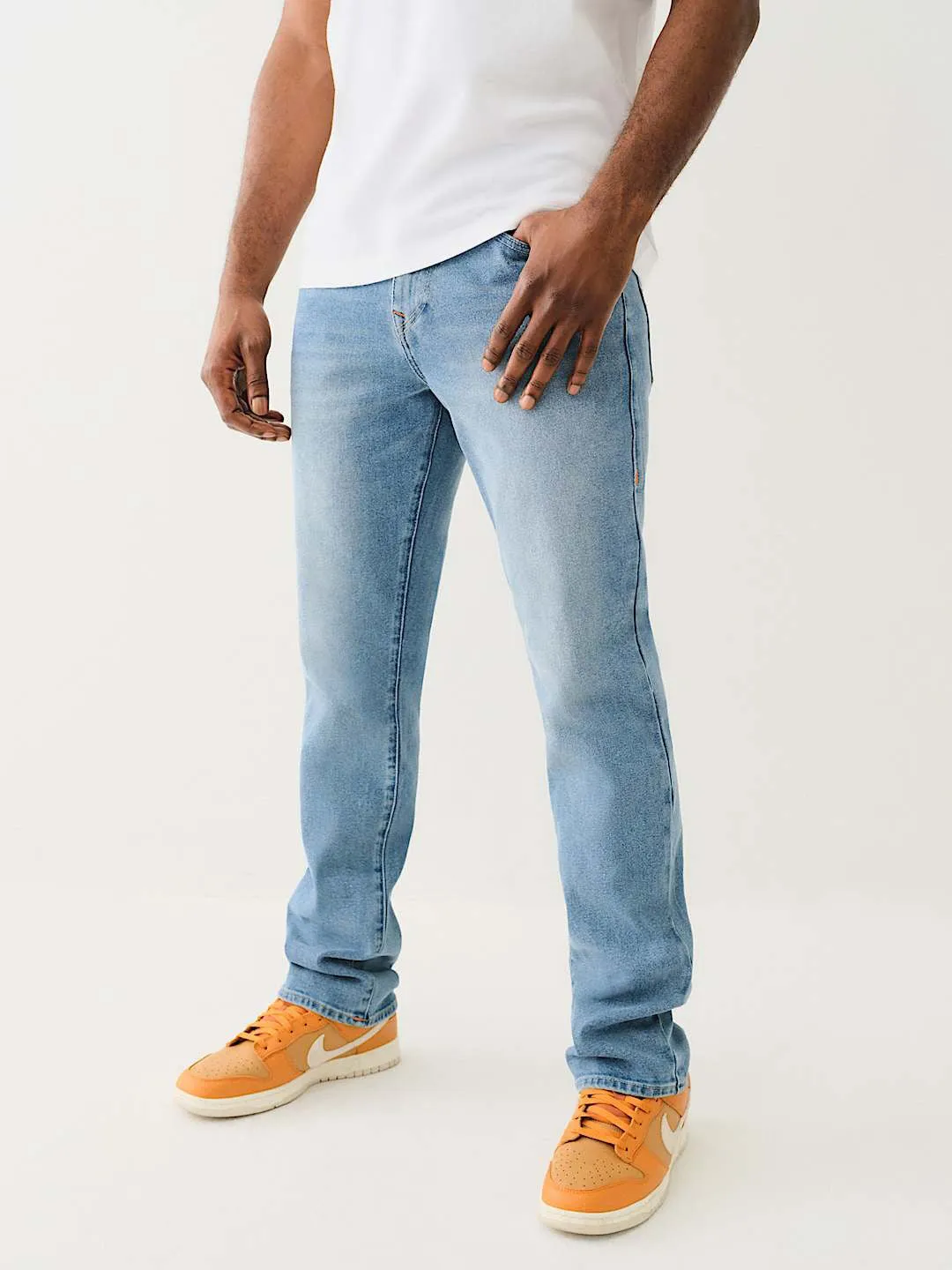 True Religion Men Blue Straight Fit Washed Jeans