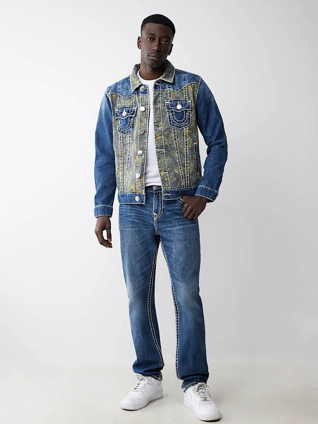 True Religion Men Blue Straight Fit Washed Jeans