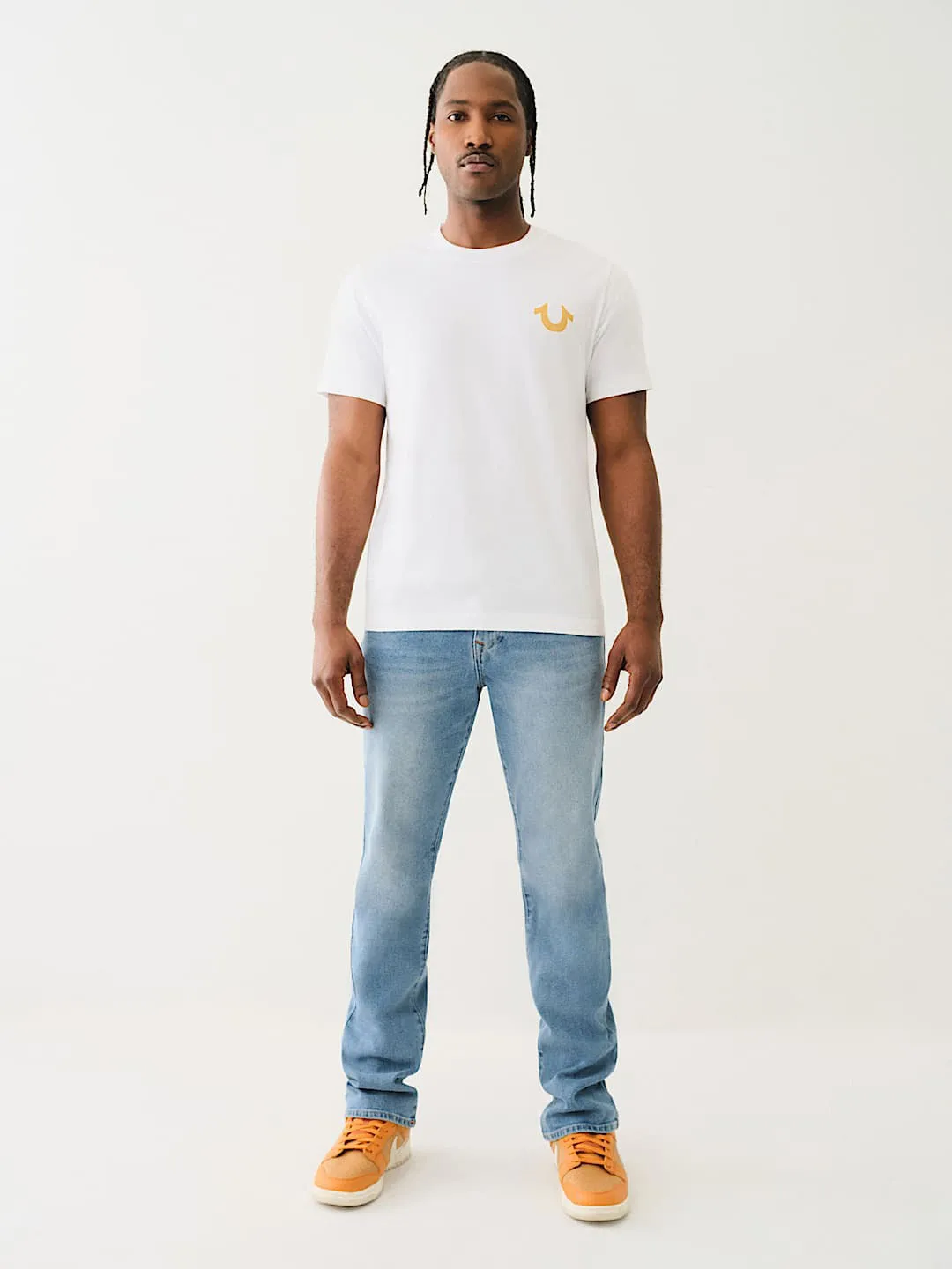 True Religion Men Blue Straight Fit Washed Jeans