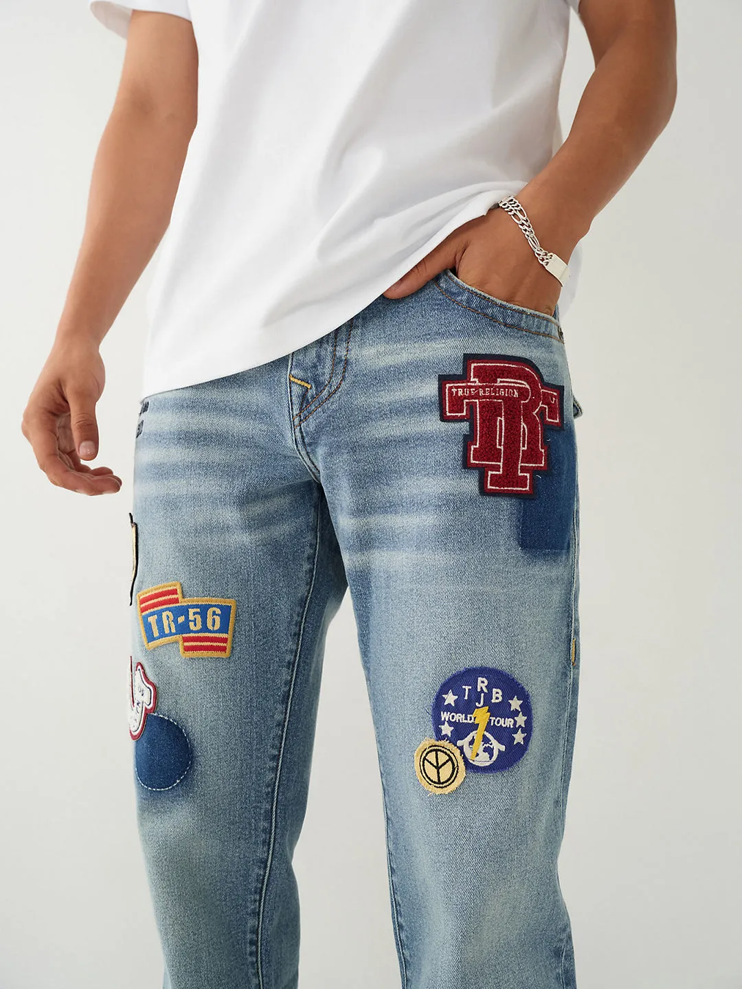 True Religion Mens SN Rocco Slim Fit Blue Mid Rise Jeans