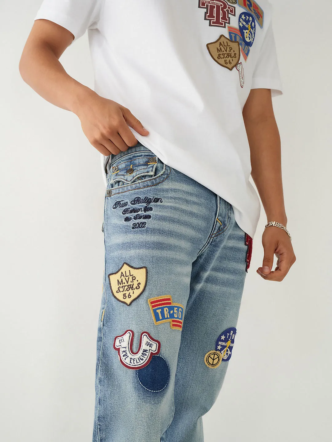 True Religion Mens SN Rocco Slim Fit Blue Mid Rise Jeans