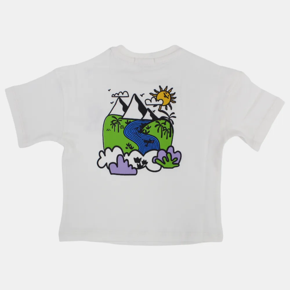 Unisex Baby Off-white Pyramids Cotton T-Shirt