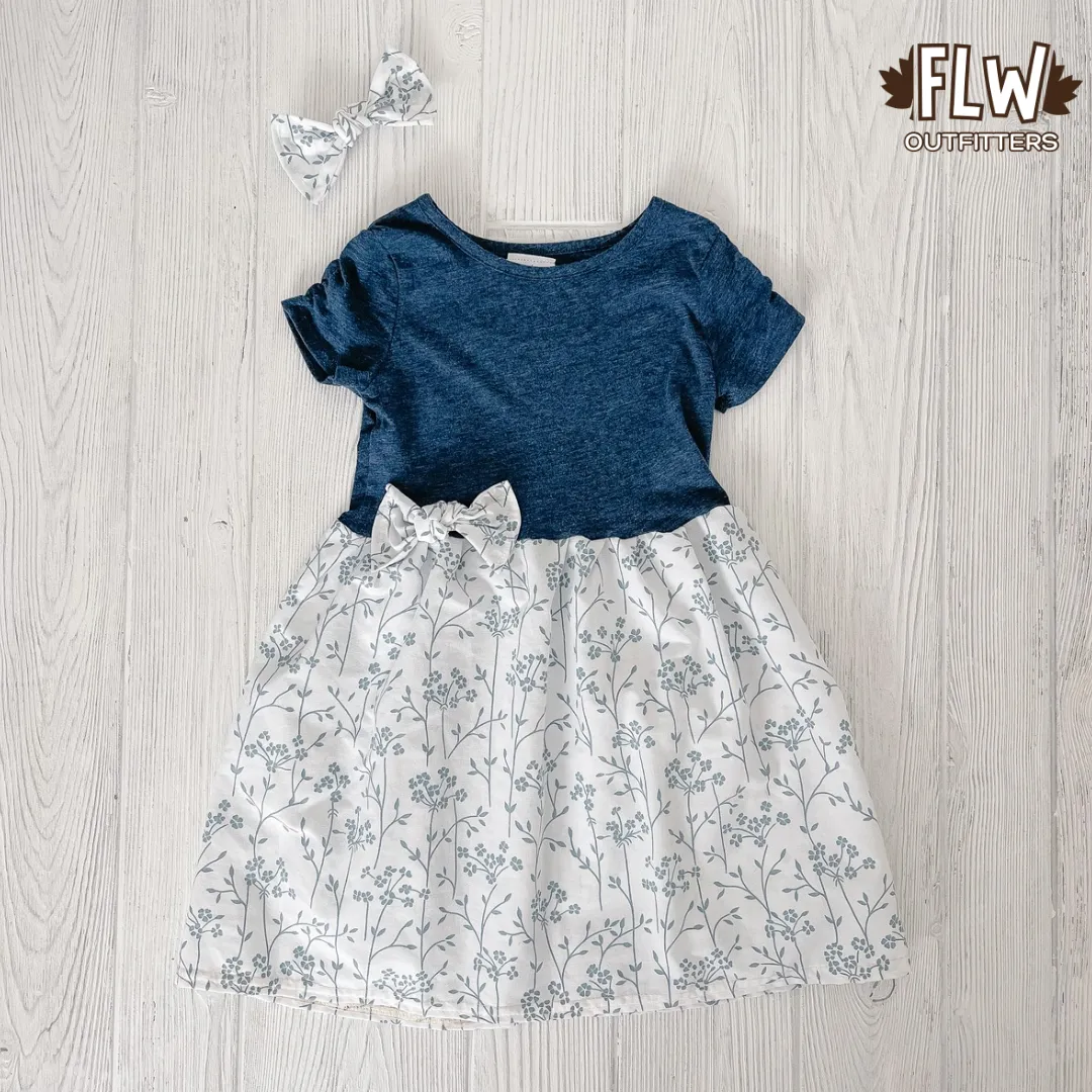 Upcycled Dress 18m-4T Blue Ditsy Floral
