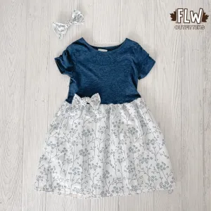 Upcycled Dress 18m-4T Blue Ditsy Floral