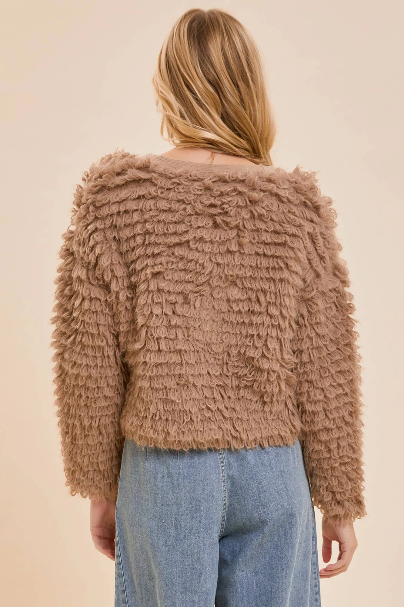 V-NECK FUZZY KNIT CARDIGAN