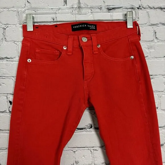Veronica Beard Brooke Stretch 8.5 inch Crop Jeans in Neon Red Womens Size 24