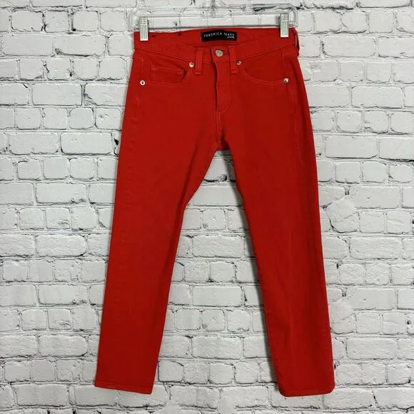 Veronica Beard Brooke Stretch 8.5 inch Crop Jeans in Neon Red Womens Size 24