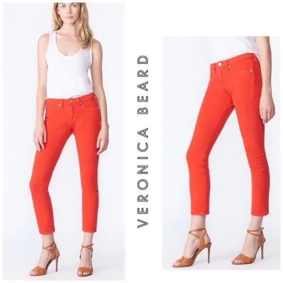 Veronica Beard Brooke Stretch 8.5 inch Crop Jeans in Neon Red Womens Size 24
