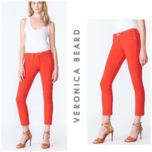 Veronica Beard Brooke Stretch 8.5 inch Crop Jeans in Neon Red Womens Size 24