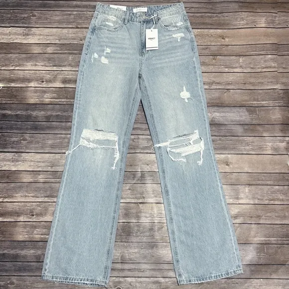 Vervet Impulsive Light Wash Distressed Leslie 90s Vintage Flare Jeans 28 New