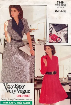 Very Easy Vogue Career 7149 Womens Fit & Flared Dress 1980s Vintage Sewing Pattern Size 14 - 18 UNCUT Factory Folded