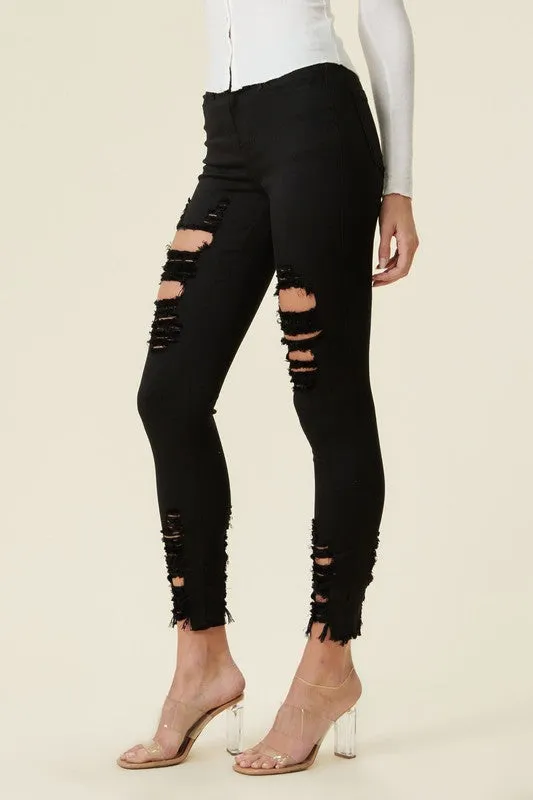 Vibrant M.i.U High Rise Distressed Skinny Jeans with a Raw Hem