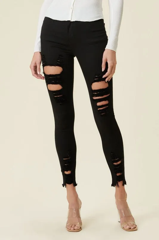 Vibrant M.i.U High Rise Distressed Skinny Jeans with a Raw Hem
