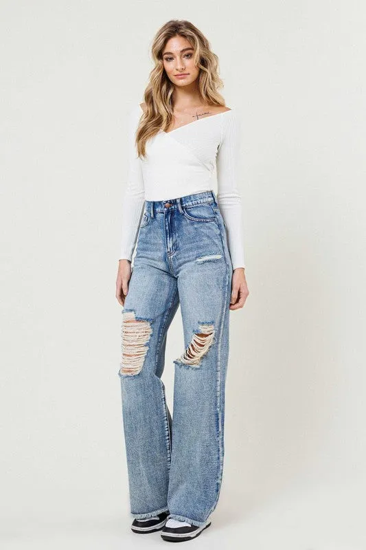 Vibrant M.i.U High Rise Wide Leg Jeans in a Vintage Acid Wash