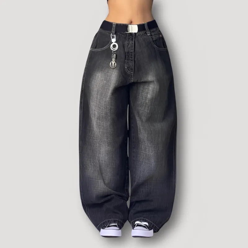 Vintage Baggy Jeans Zwart - Donker Gewassen - Vervaagd Baggy Denim Dames