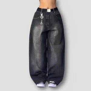 Vintage Baggy Jeans Zwart - Donker Gewassen - Vervaagd Baggy Denim Dames