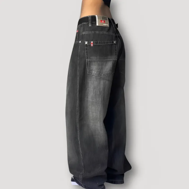 Vintage Baggy Jeans Zwart - Donker Gewassen - Vervaagd Baggy Denim Dames