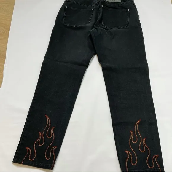 Vintage Harley Davidson Embroidered Flame Jeans Rare
