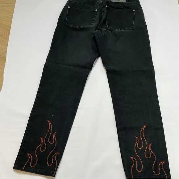Vintage Harley Davidson Embroidered Flame Jeans Rare