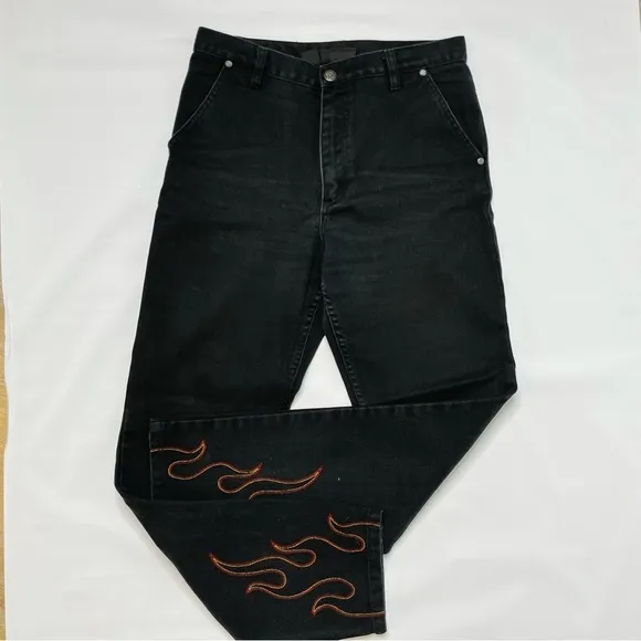 Vintage Harley Davidson Embroidered Flame Jeans Rare