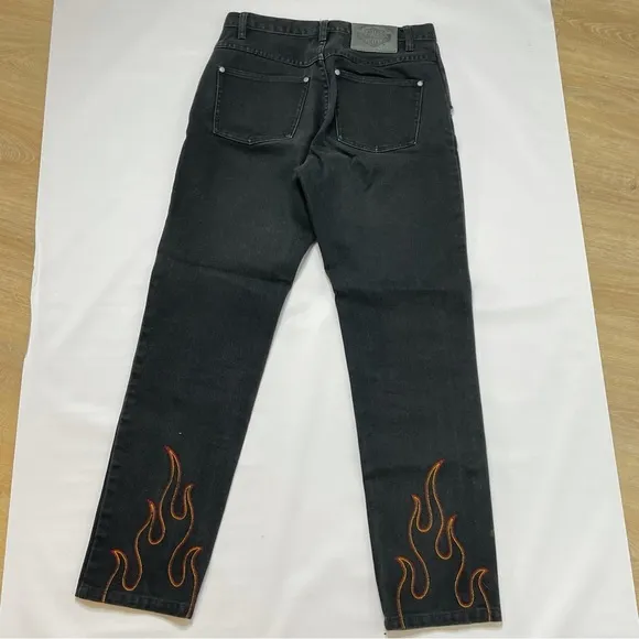 Vintage Harley Davidson Embroidered Flame Jeans Rare
