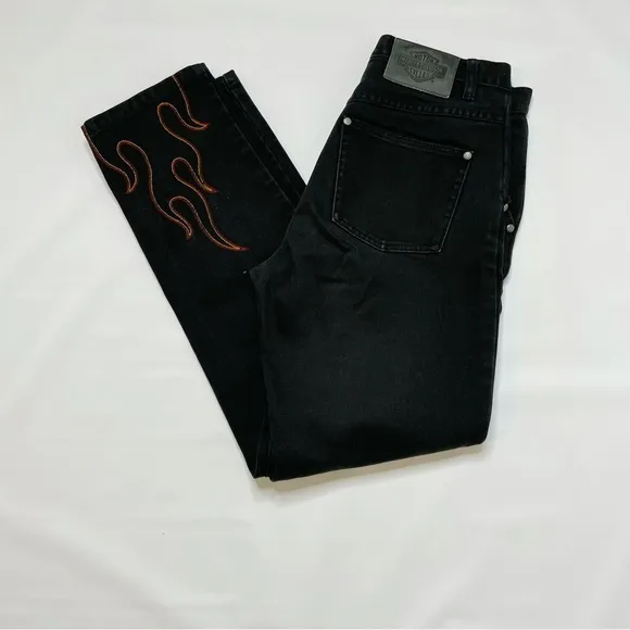 Vintage Harley Davidson Embroidered Flame Jeans Rare