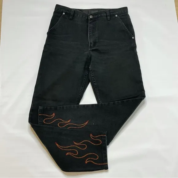 Vintage Harley Davidson Embroidered Flame Jeans Rare