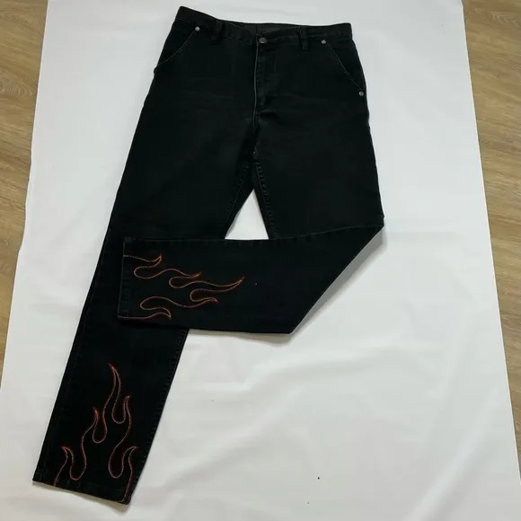 Vintage Harley Davidson Embroidered Flame Jeans Rare