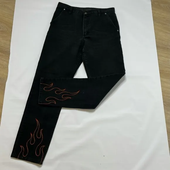 Vintage Harley Davidson Embroidered Flame Jeans Rare