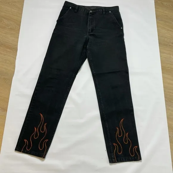 Vintage Harley Davidson Embroidered Flame Jeans Rare