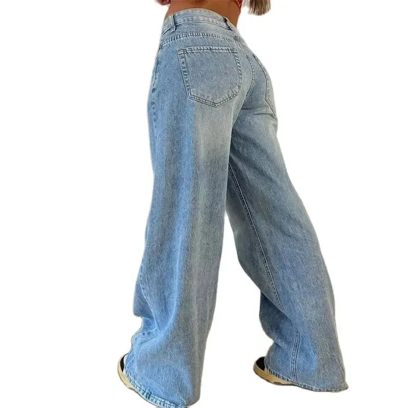 Vintage High-Waist Straight Jeans for Women | Light & Medium Wash, Loose Fit, Cotton Blend