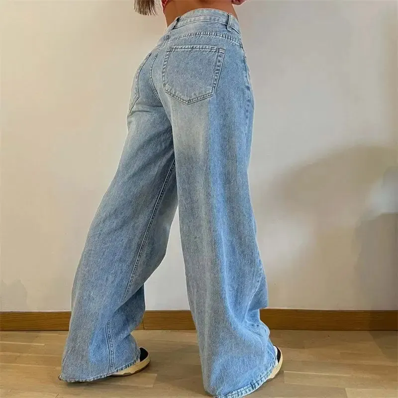 Vintage High-Waist Straight Jeans for Women | Light & Medium Wash, Loose Fit, Cotton Blend