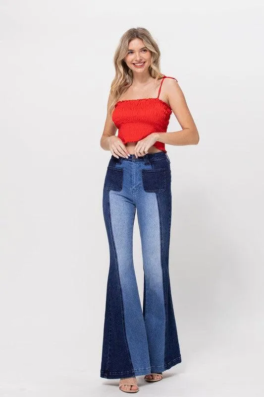 vintage-inspired high-rise jeans two tone