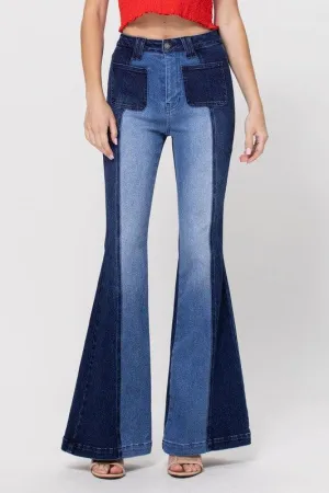 vintage-inspired high-rise jeans two tone