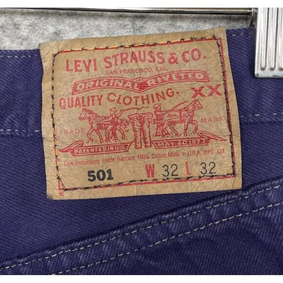 Vintage Levis 501 Womens Jeans Straight Denim Button Fly Made USA Purple 30x26