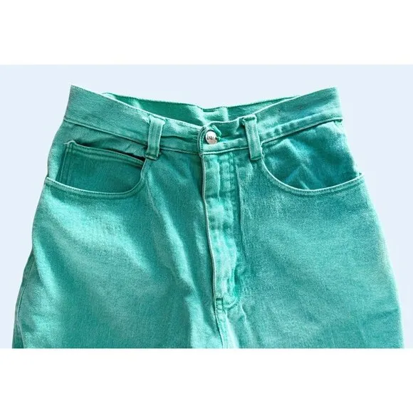 Vintage ZANA DI Green Denim Jeans 80s 90s Straight Hi Rise Sz 24