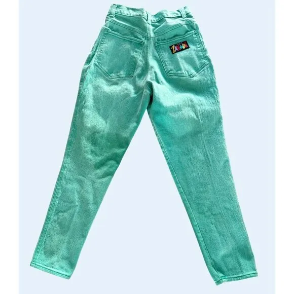 Vintage ZANA DI Green Denim Jeans 80s 90s Straight Hi Rise Sz 24