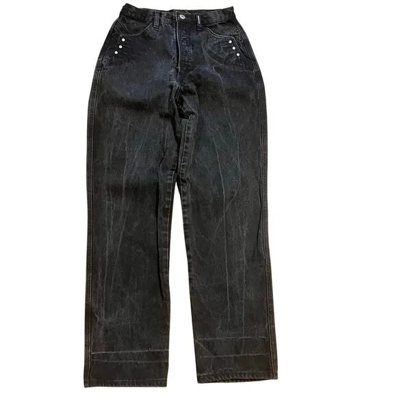 VTG Rocky Mountain Rockies Women’s Jeans Size 29 / 9 Black Bareback Rivets Studs