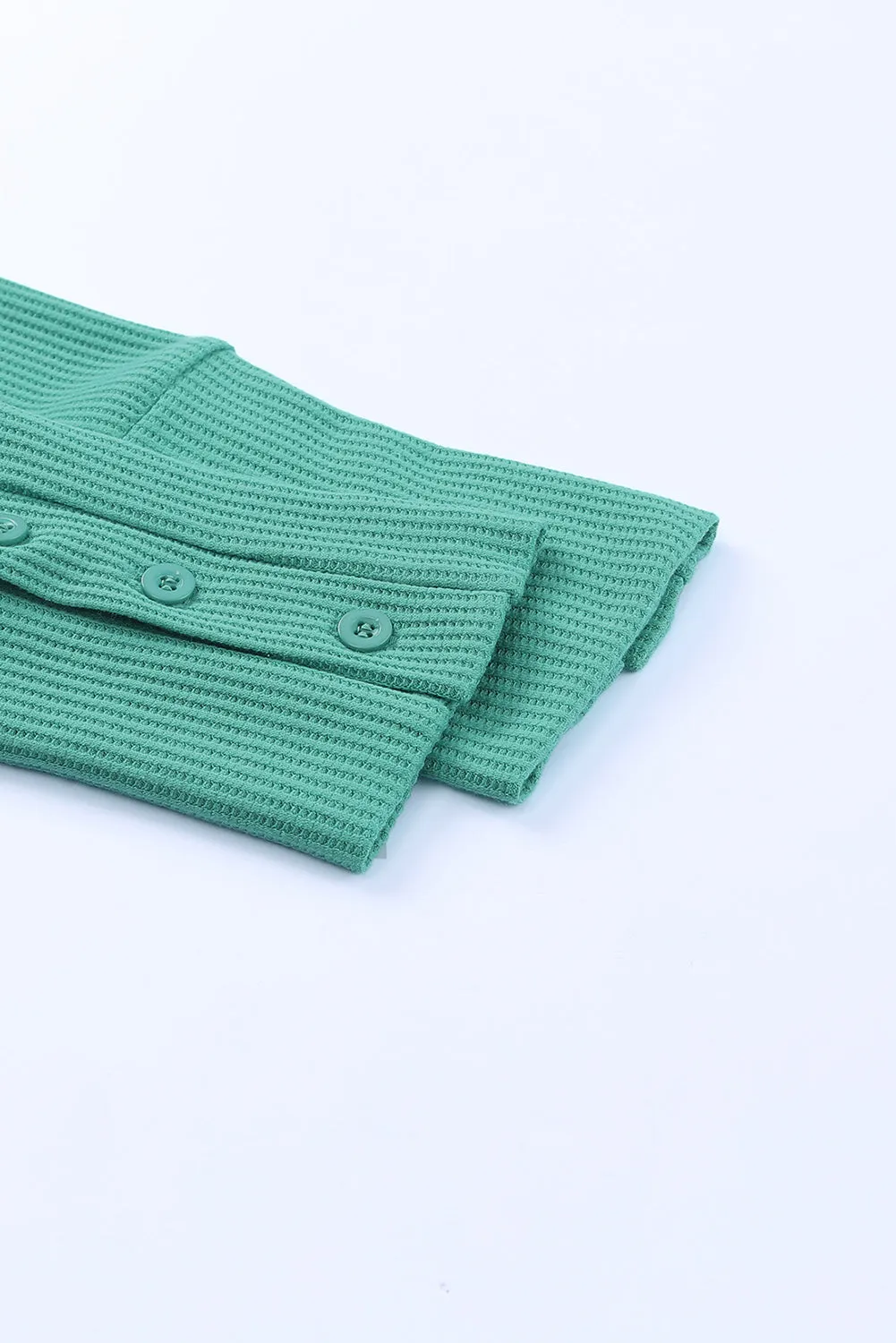 Waffle Knit Splicing Buttons Long Sleeve Top