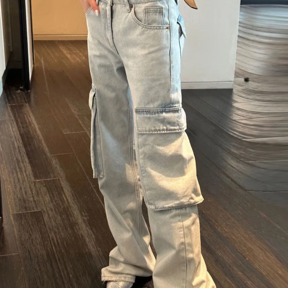 Washed Big Pocket Moping Cargo Jeans