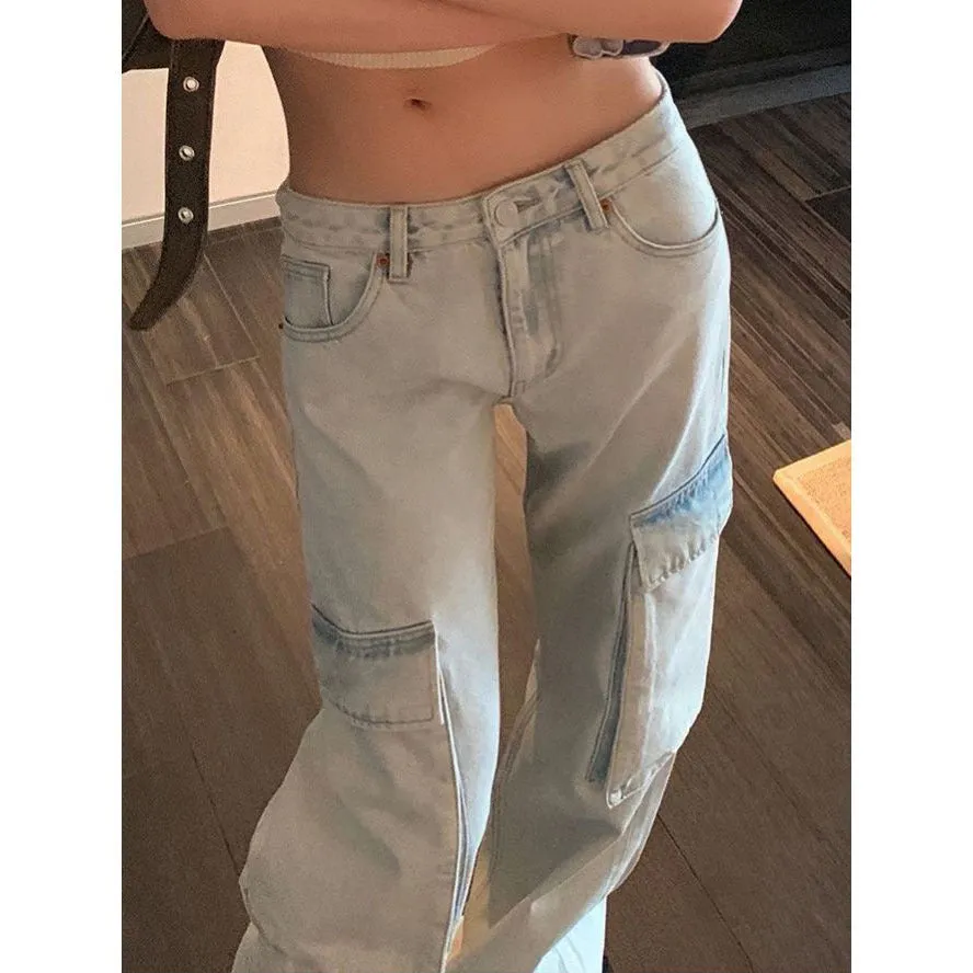 Washed Big Pocket Moping Cargo Jeans